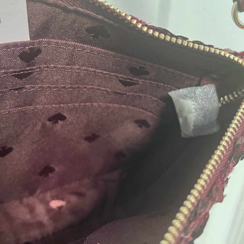 Kate Spade NY Kiki Sequin Fabric Convertible Bag Purse Wristlet Deep Berry New - Picture 12 of 16